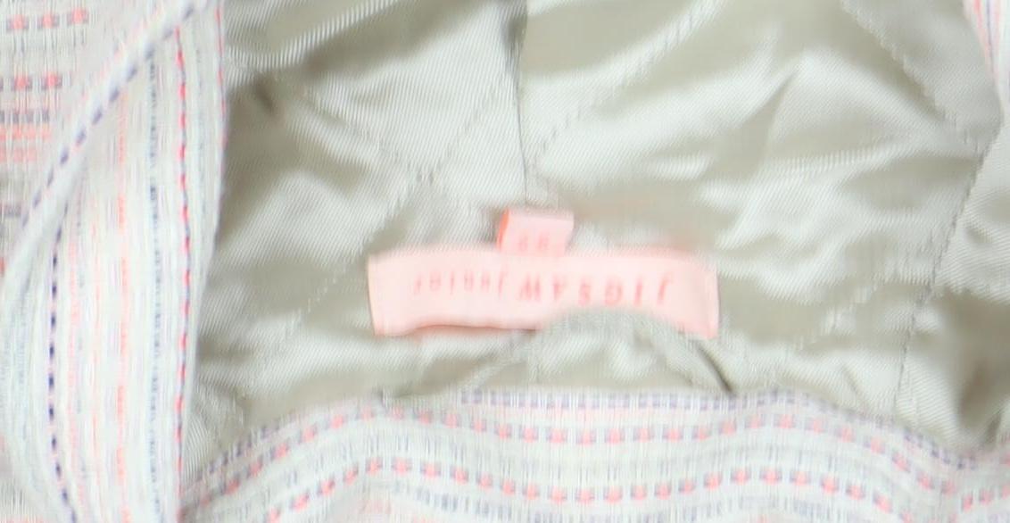 Jigsaw Junior Girls Beige Striped Mid-Length Coat 8 Years Cotton Blend