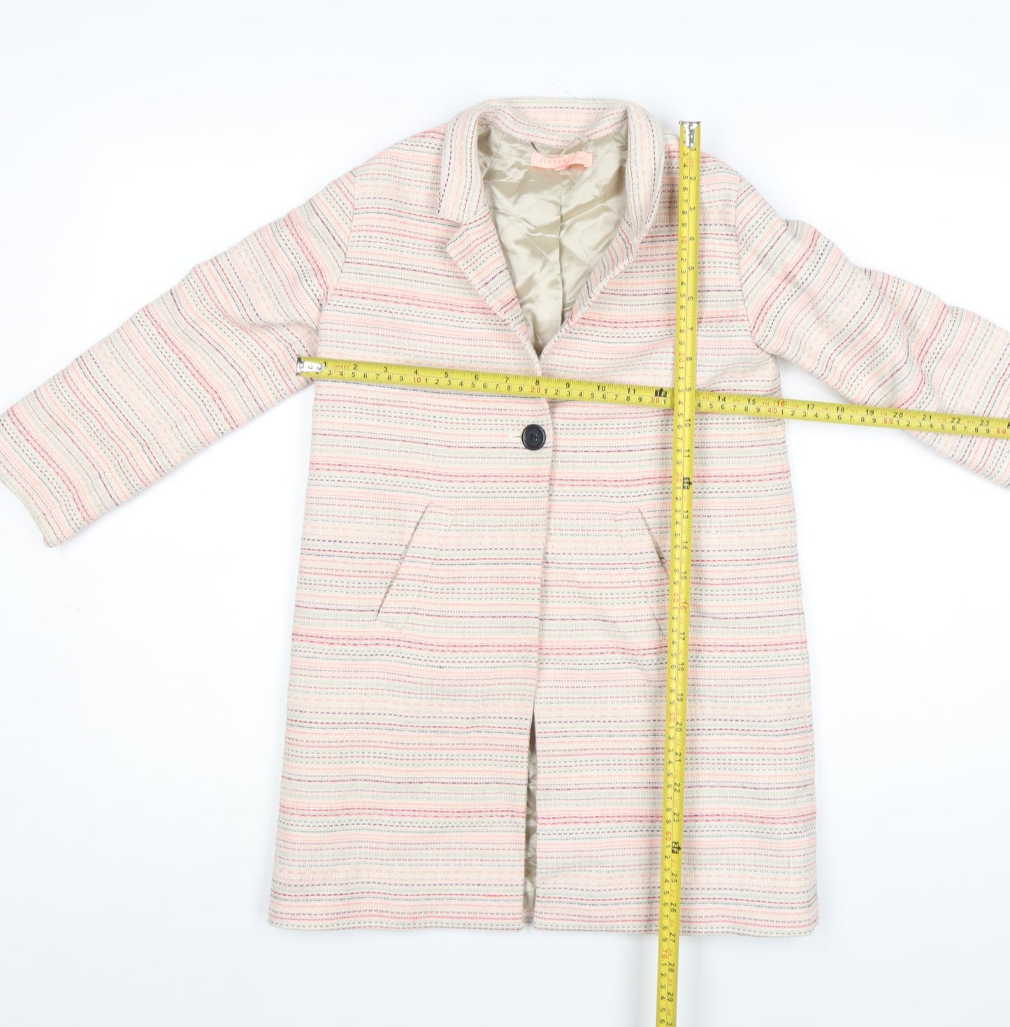 Jigsaw Junior Girls Beige Striped Mid-Length Coat 8 Years Cotton Blend