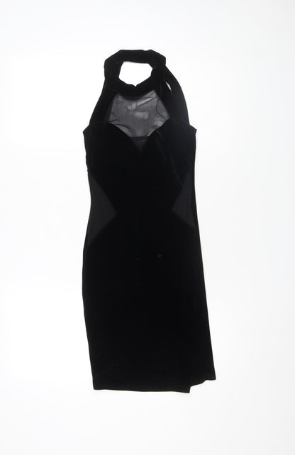 Miss Selfridge Petites Black Velvet Halter Bodycon Dress Size 6