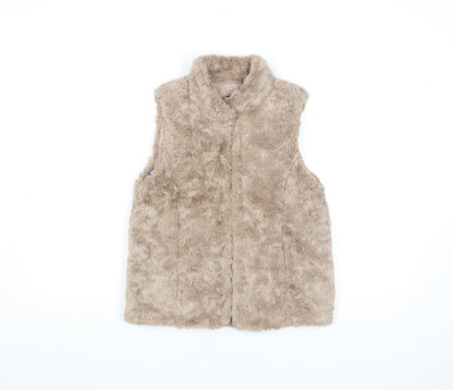 GapKids Girls Beige Faux Fur Waistcoat UK 10-11 Years Lined Winter Vest