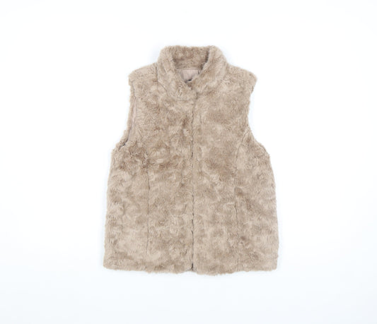 GapKids Girls Beige Faux Fur Waistcoat UK 10-11 Years Lined Winter Vest