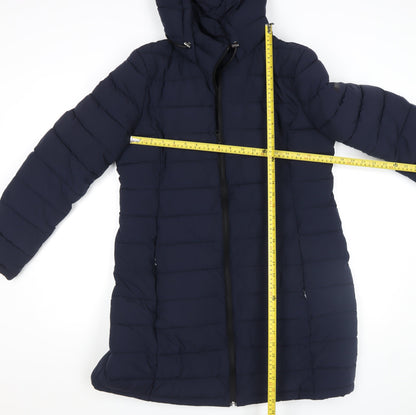 DKNY Womens Blue Long Puffer Coat L Hooded Quilted Winter Jacket