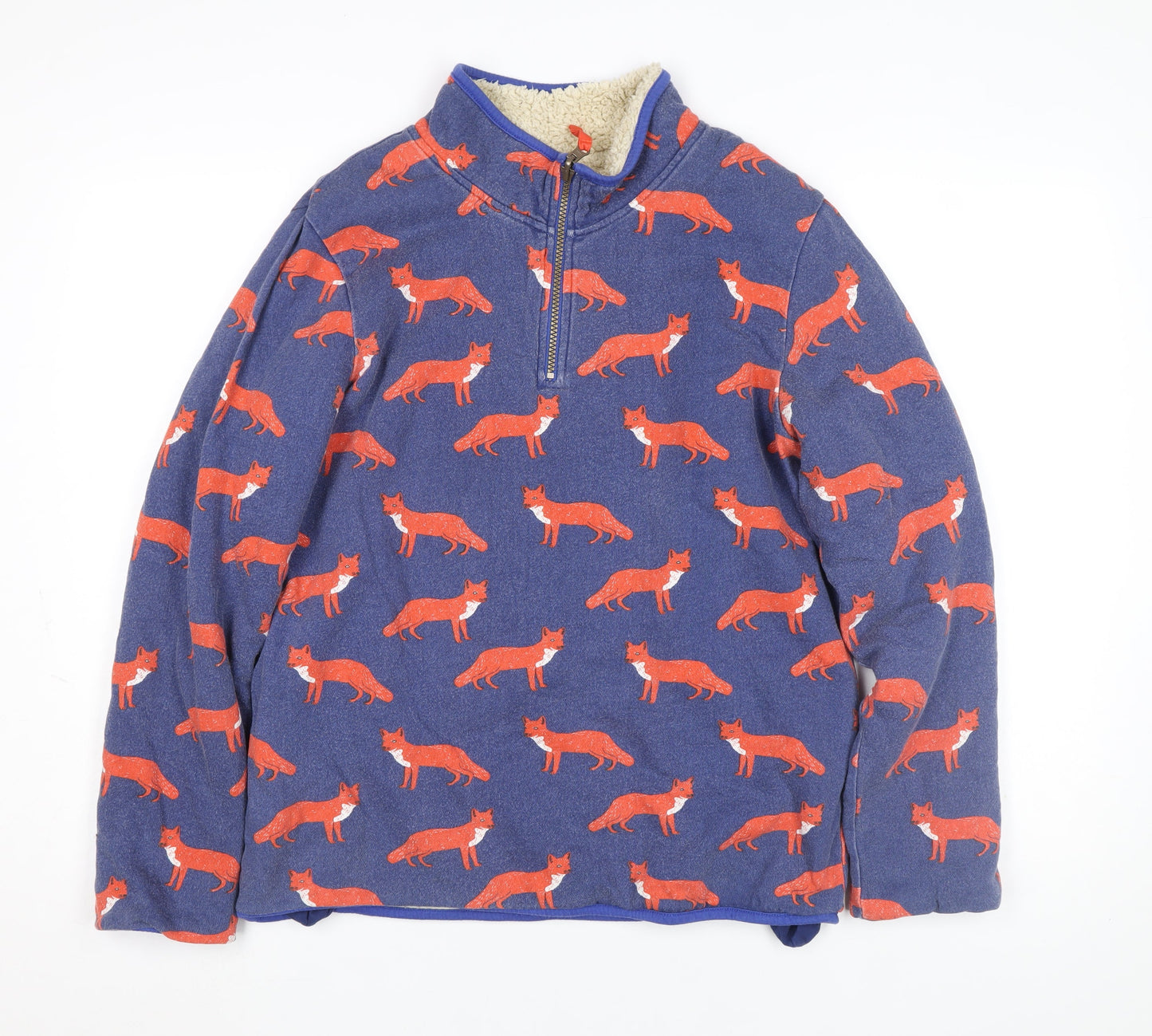 Mini Boden Girls Blue Fox Print Fleece Lined 1/4 Zip Jumper 13-14 Years