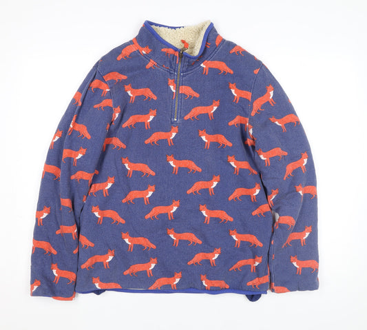 Mini Boden Girls Blue Fox Print Fleece Lined 1/4 Zip Jumper 13-14 Years