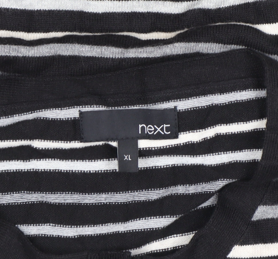 Next Men's Black Striped Henley Jumper XL Cotton Blend Long Sleeve
