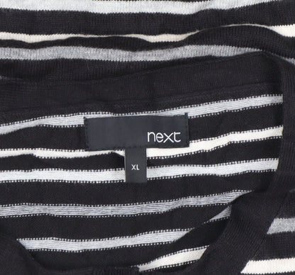 Next Men's Black Striped Henley Jumper XL Cotton Blend Long Sleeve