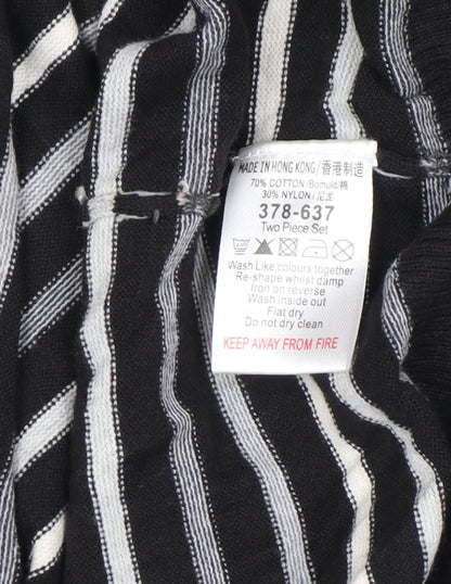 Next Men's Black Striped Henley Jumper XL Cotton Blend Long Sleeve