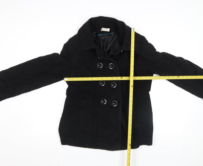 George Women's Black Pea Coat UK 14 Wool Blend Double Breasted
