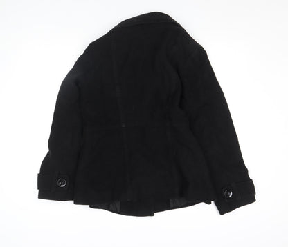 George Women's Black Pea Coat UK 14 Wool Blend Double Breasted