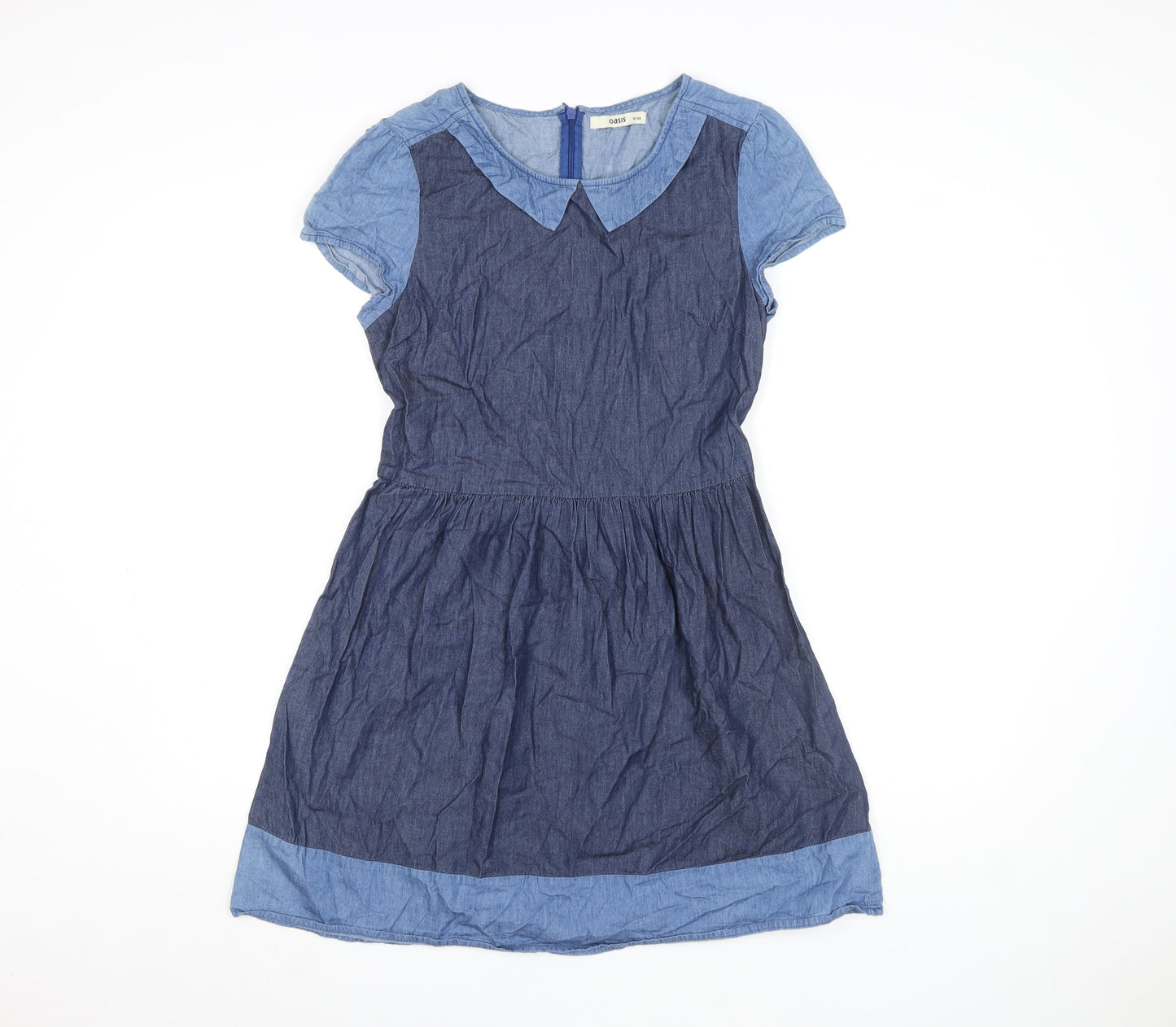 Oasis Women Blue Chambray Fit & Flare Collared Dress Size 10
