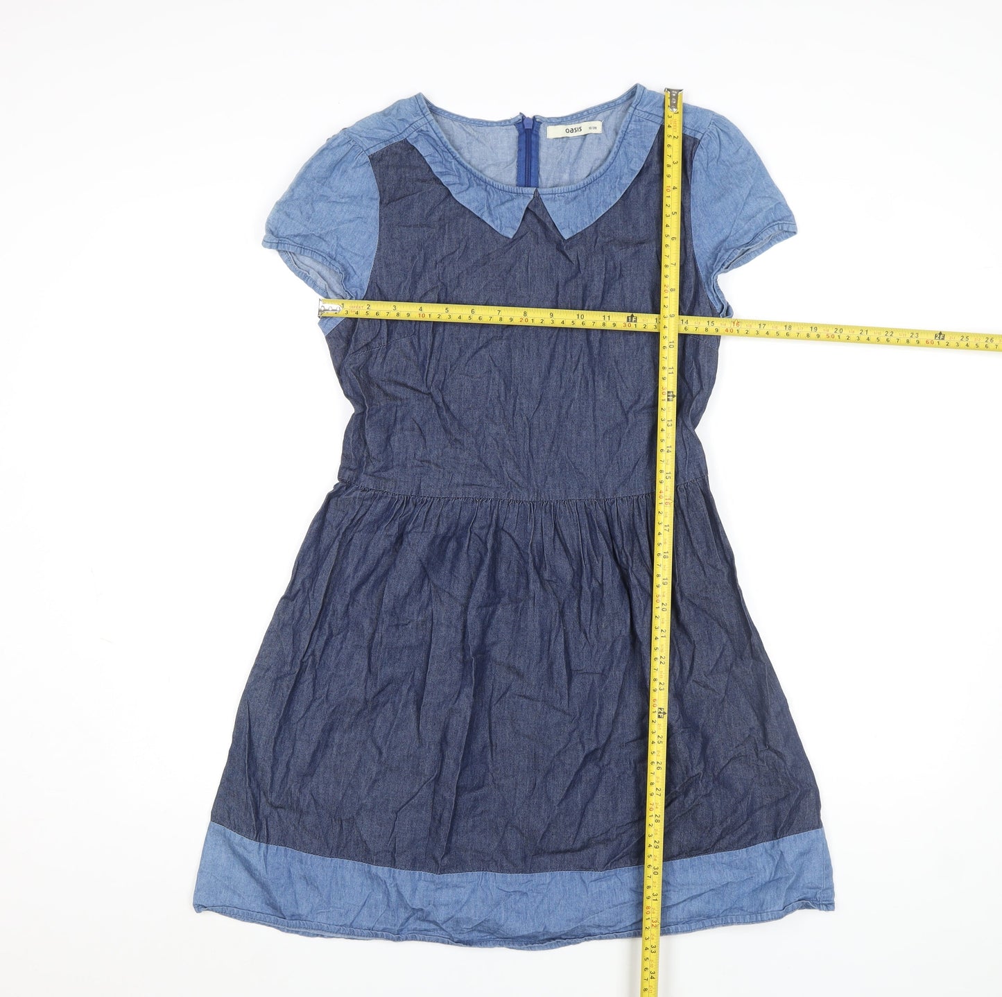 Oasis Women Blue Chambray Fit & Flare Collared Dress Size 10