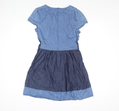 Oasis Women Blue Chambray Fit & Flare Collared Dress Size 10