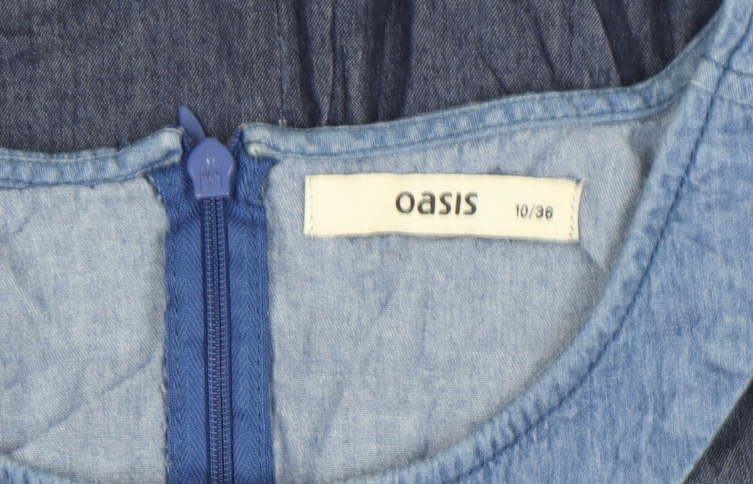 Oasis Women Blue Chambray Fit & Flare Collared Dress Size 10