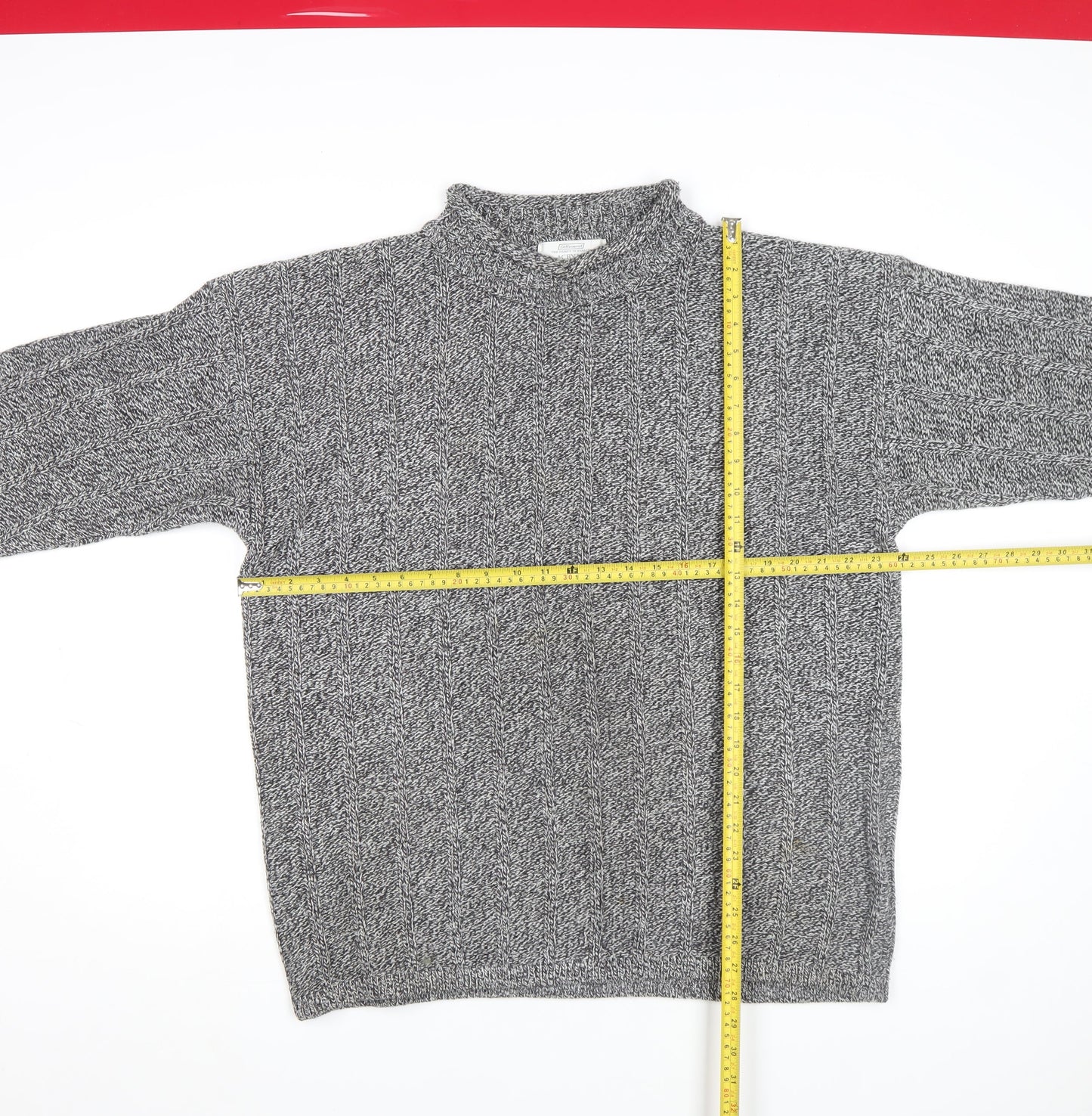 St Bernard Men Grey XL Acrylic Cable-Knit Mock Neck Jumper