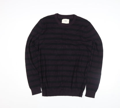 Folk Men's Purple Striped Cotton Crew Neck Jumper Size XL