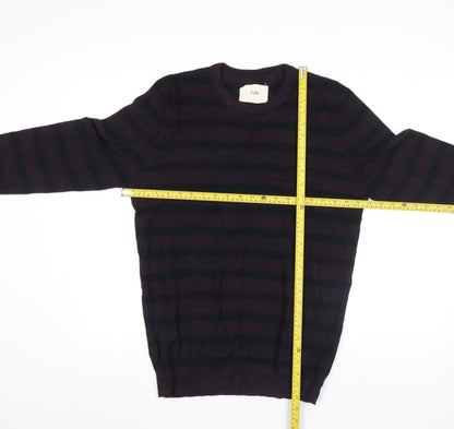 Folk Men's Purple Striped Cotton Crew Neck Jumper Size XL