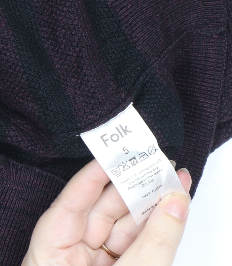 Folk Men's Purple Striped Cotton Crew Neck Jumper Size XL