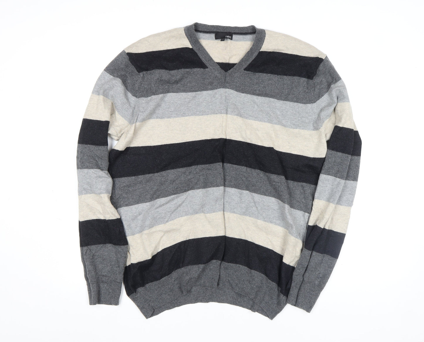 Next Men's Multicoloured L V-Neck Striped Cotton Wool Jumper