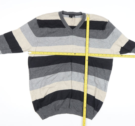 Next Men's Multicoloured L V-Neck Striped Cotton Wool Jumper