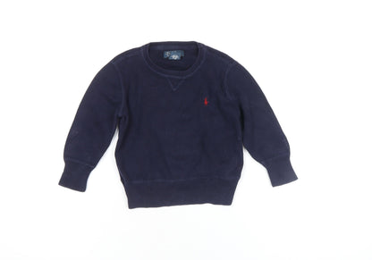 Ralph Lauren Boys Blue Cotton Knit Long Sleeve Crew Neck Jumper 24M