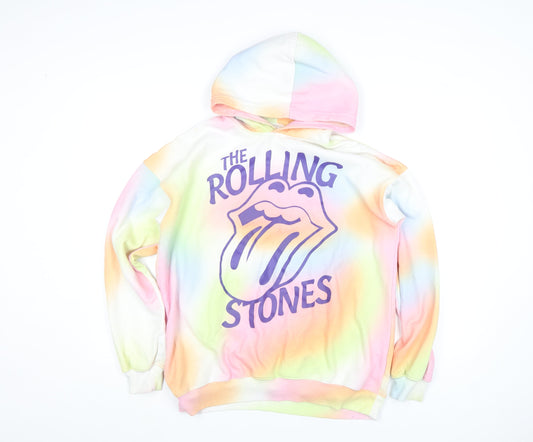 H&M Women’s Multicoloured Rolling Stones Tie Dye Pullover Hoodie Size 14Y