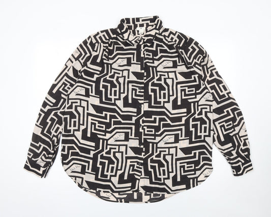 Womens UK Size 14 H&M Black Basic Button-Up