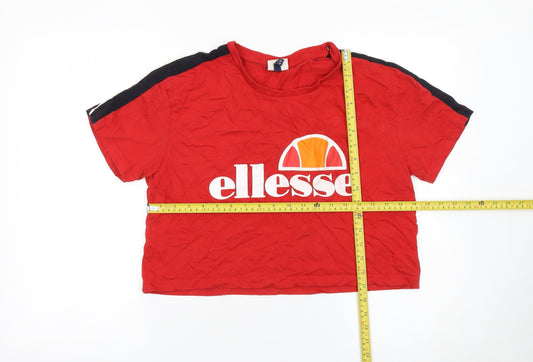 Ellesse Womens Red Cropped Logo T-Shirt UK 12 Short Sleeve Casual