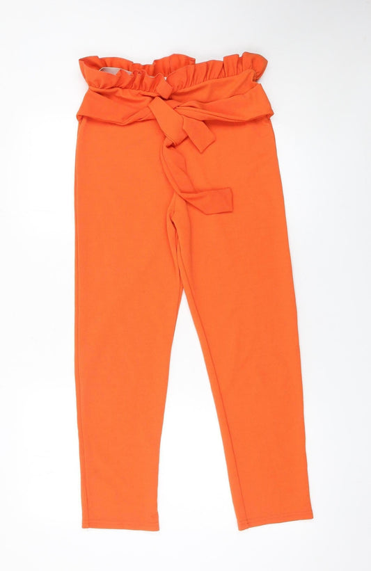 Womens UK Size 12 PRETTYLITTLETHING Regular Fit Paperbag Orange Trousers