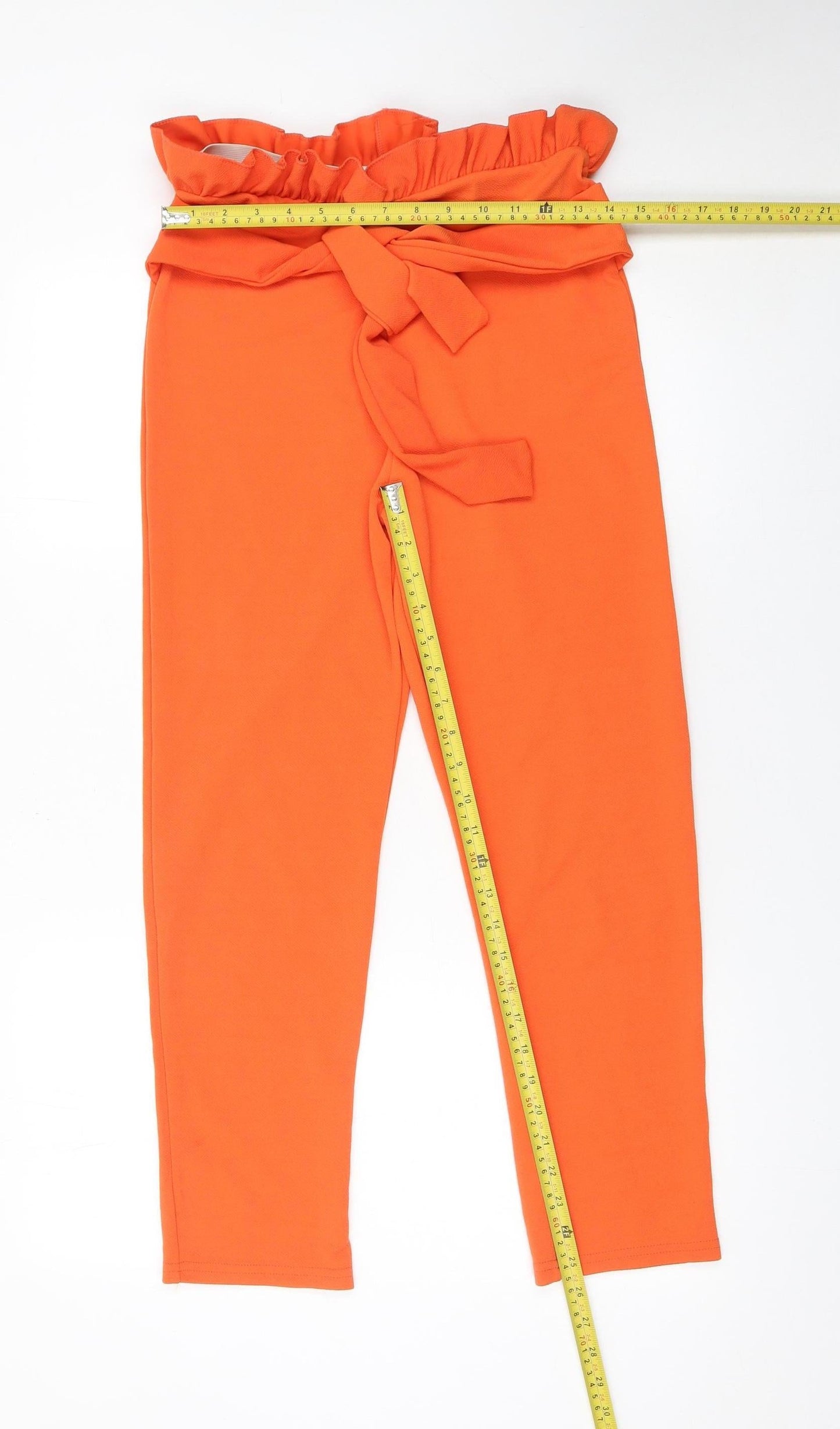 Womens UK Size 12 PRETTYLITTLETHING Regular Fit Paperbag Orange Trousers