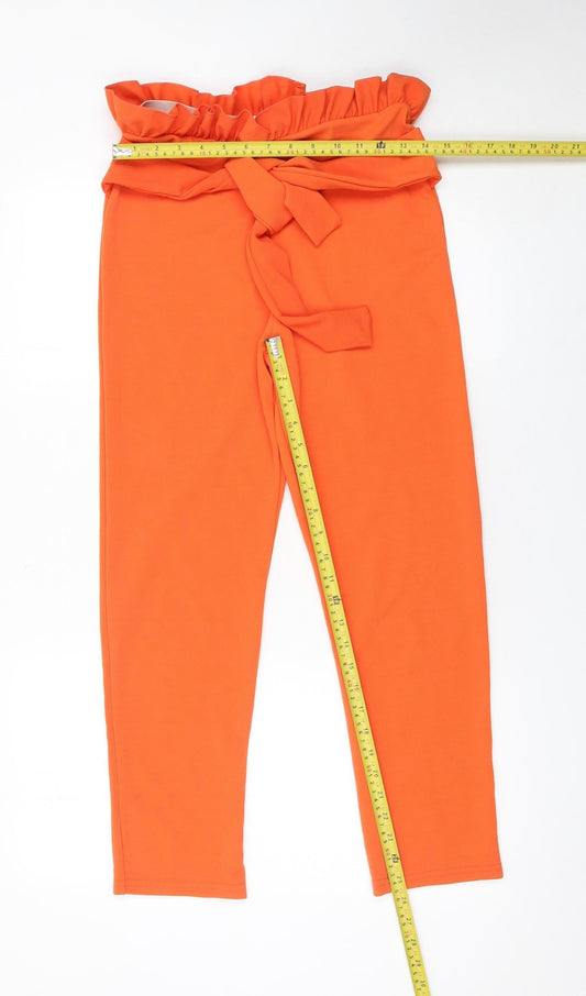 Womens UK Size 12 PRETTYLITTLETHING Regular Fit Paperbag Orange Trousers
