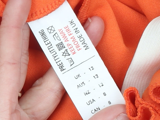 Womens UK Size 12 PRETTYLITTLETHING Regular Fit Paperbag Orange Trousers