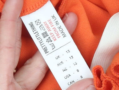 Womens UK Size 12 PRETTYLITTLETHING Regular Fit Paperbag Orange Trousers