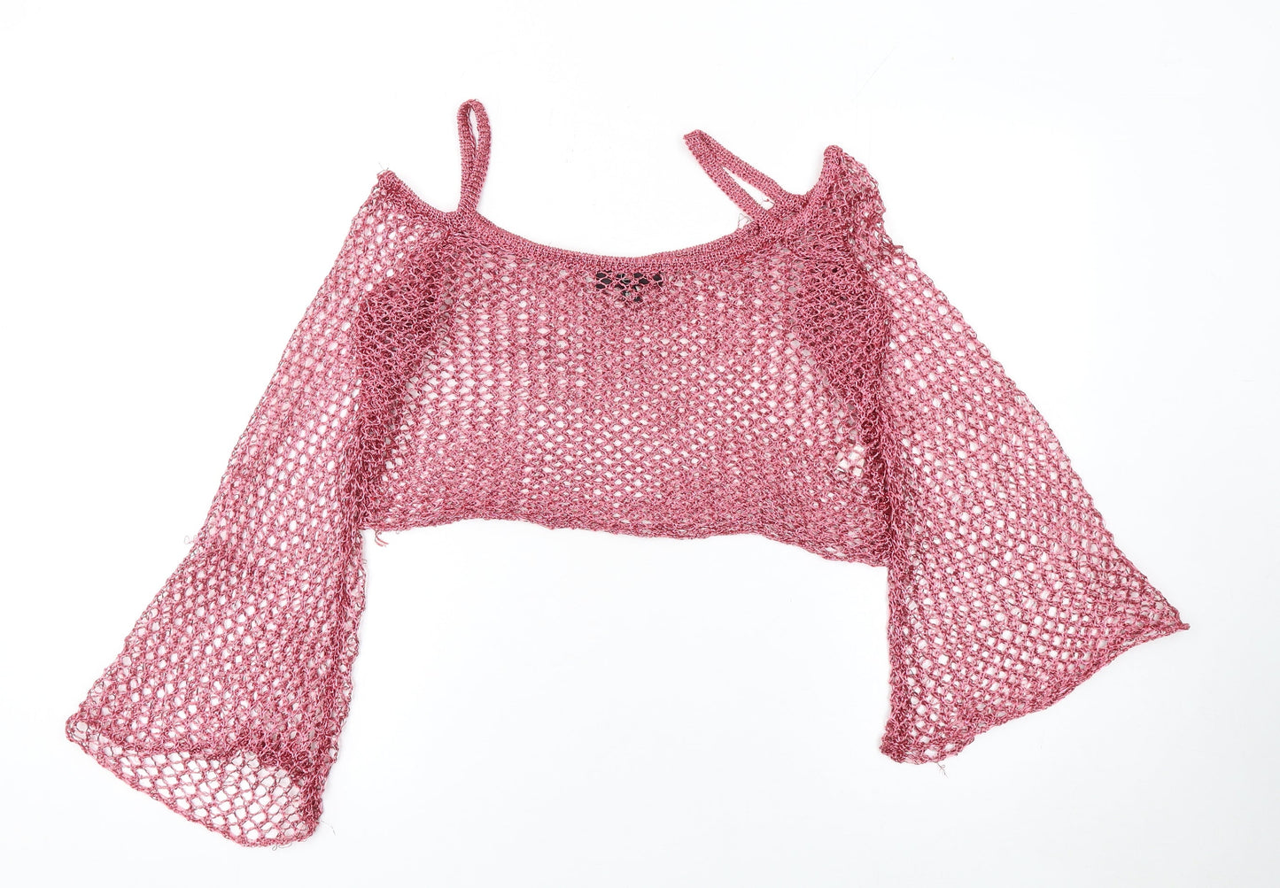 Missguided Women’s Pink Crochet Metallic Cropped Flared Sleeve Blouse UK 10