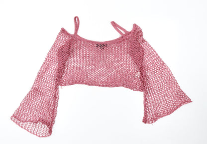 Missguided Women’s Pink Crochet Metallic Cropped Flared Sleeve Blouse UK 10