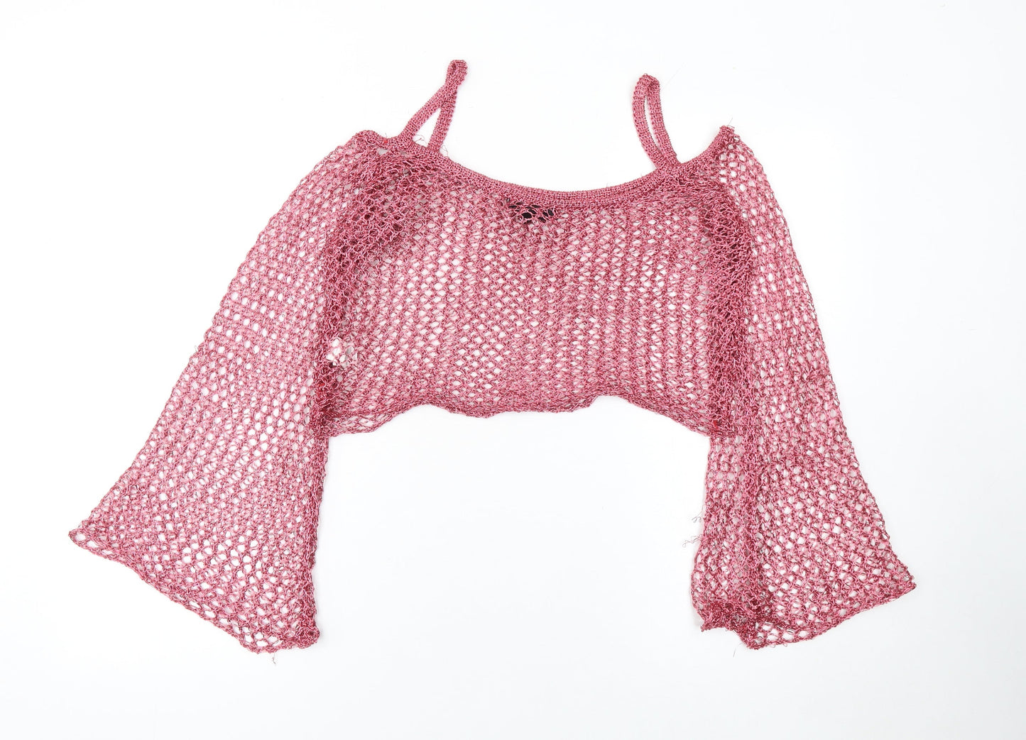 Missguided Women’s Pink Crochet Metallic Cropped Flared Sleeve Blouse UK 10