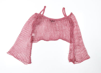 Missguided Women’s Pink Crochet Metallic Cropped Flared Sleeve Blouse UK 10