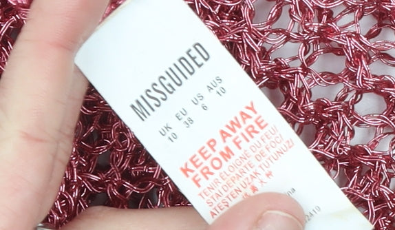 Missguided Women’s Pink Crochet Metallic Cropped Flared Sleeve Blouse UK 10