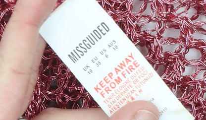 Missguided Women’s Pink Crochet Metallic Cropped Flared Sleeve Blouse UK 10