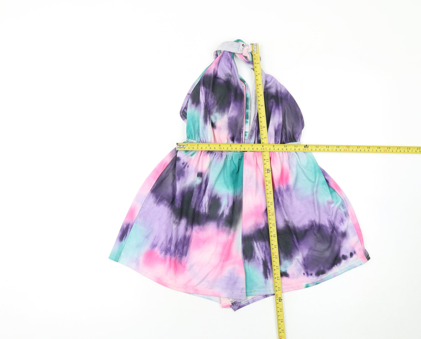 PrettyLittleThing Women's Multicoloured Tie Dye Halterneck Playsuit Size 12