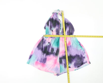 PrettyLittleThing Women's Multicoloured Tie Dye Halterneck Playsuit Size 12