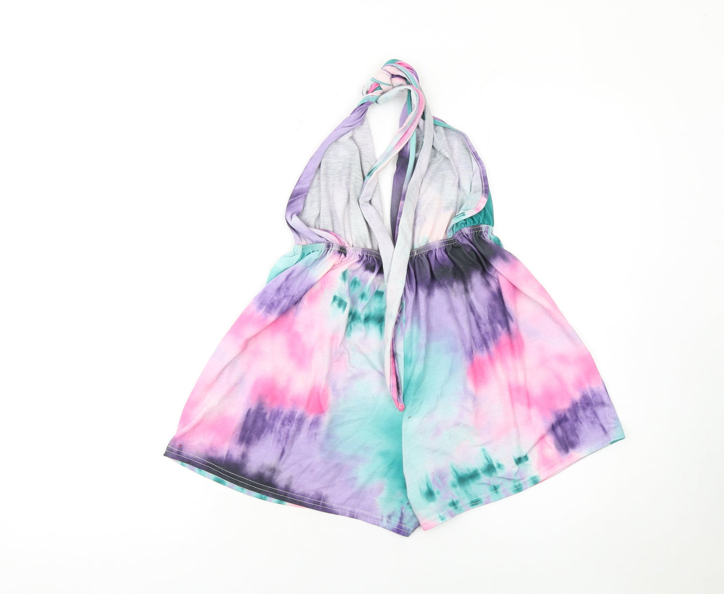 PrettyLittleThing Women's Multicoloured Tie Dye Halterneck Playsuit Size 12