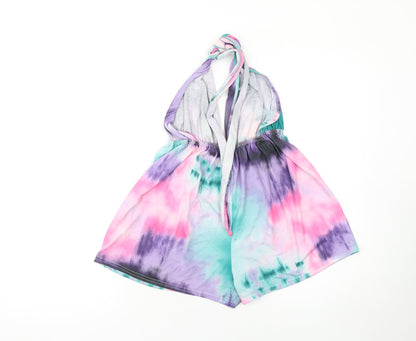 PrettyLittleThing Women's Multicoloured Tie Dye Halterneck Playsuit Size 12