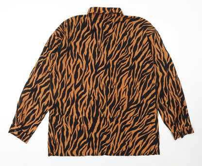 PrettyLittleThing Womens Brown Black Animal Print Long Sleeve Button-Up Shirt Size 12