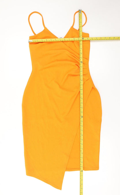 PrettyLittleThing Women’s Orange Size 12 Bodycon Ruched V-Neck Dress