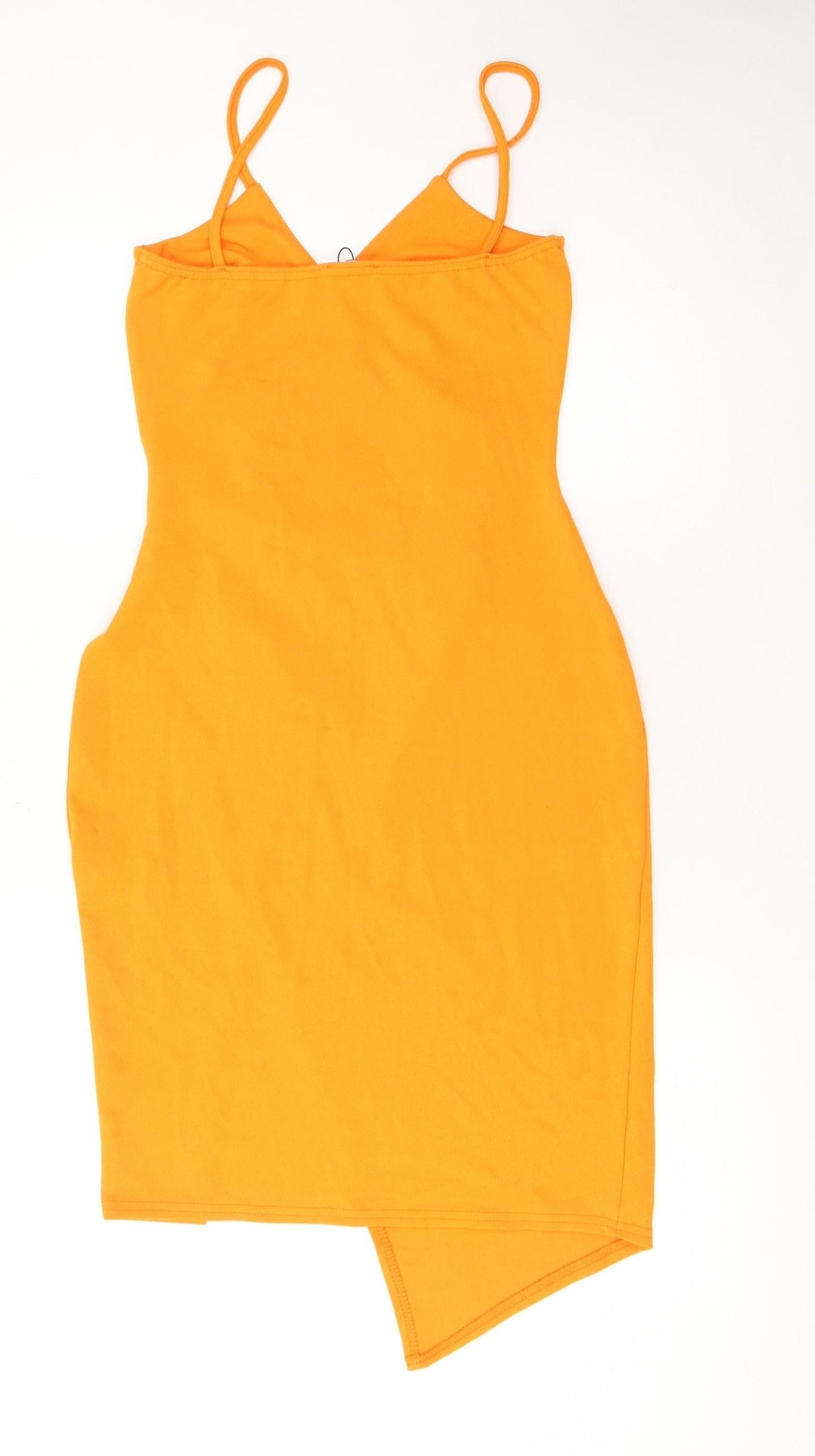 PrettyLittleThing Women’s Orange Size 12 Bodycon Ruched V-Neck Dress