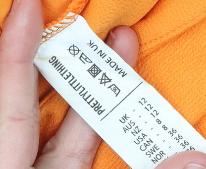 PrettyLittleThing Women’s Orange Size 12 Bodycon Ruched V-Neck Dress