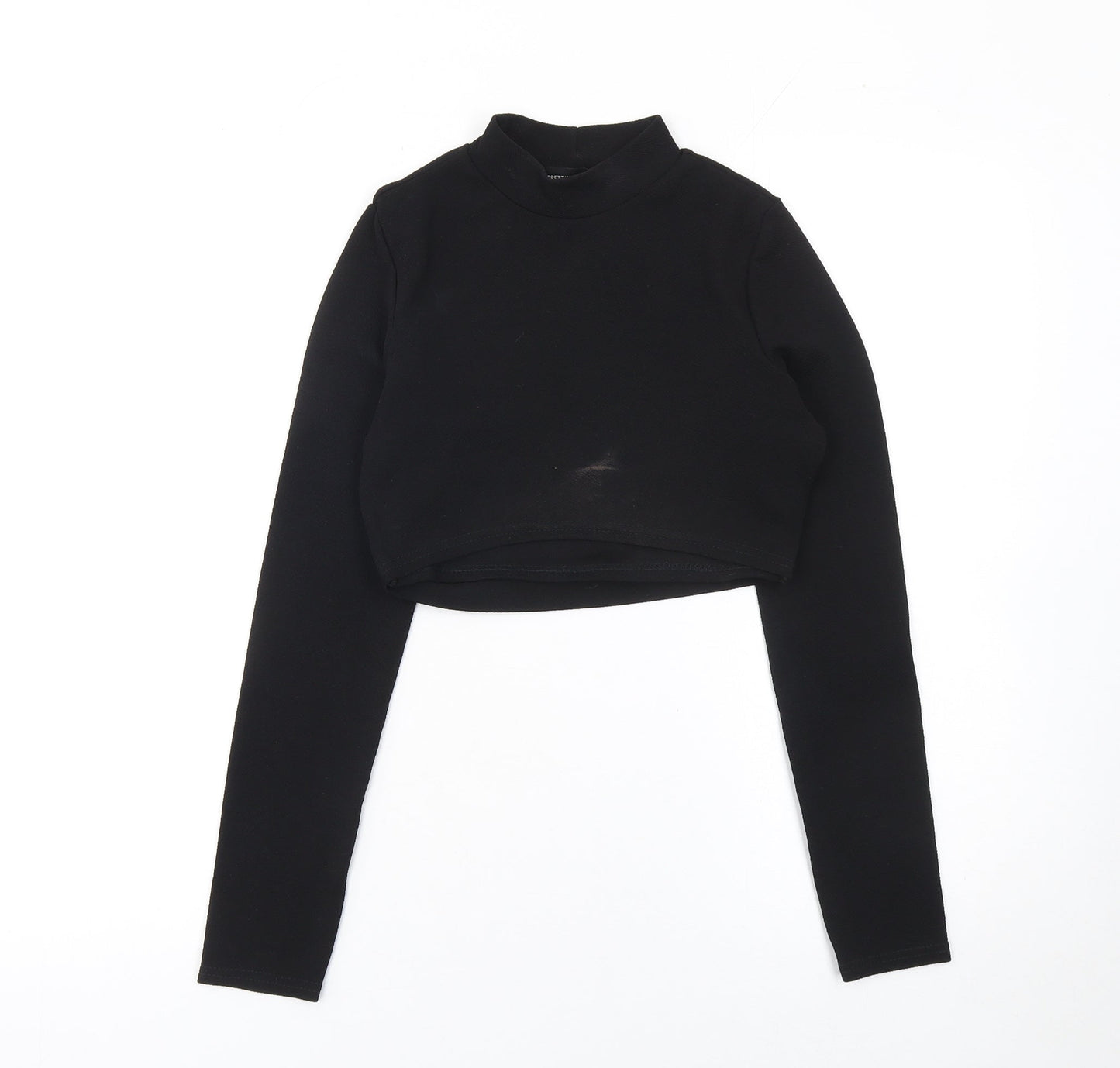 PrettyLittleThing Women Black Cropped Long Sleeve High Neck Top Size 10