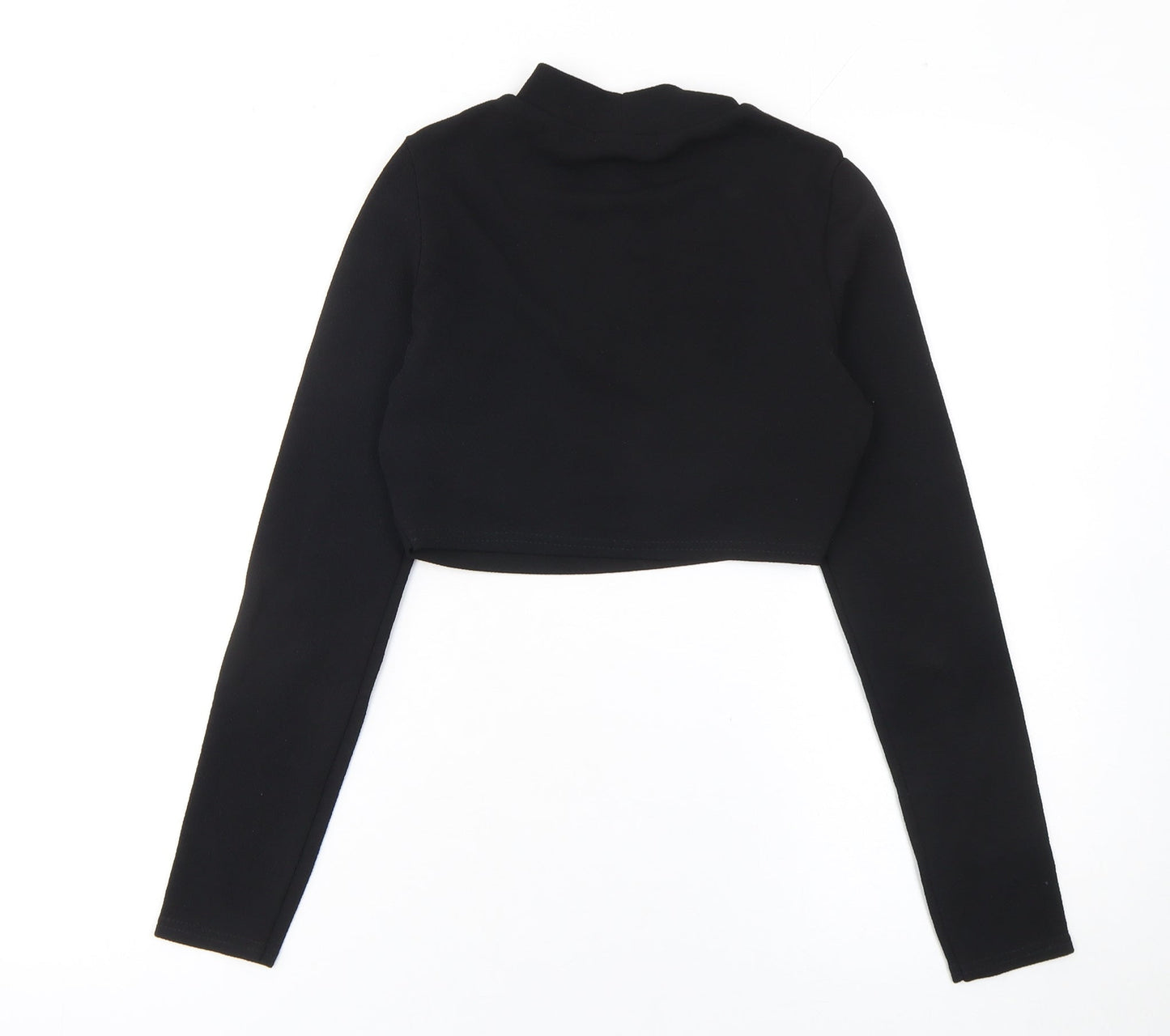 PrettyLittleThing Women Black Cropped Long Sleeve High Neck Top Size 10