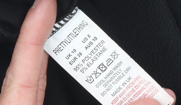 PrettyLittleThing Women Black Cropped Long Sleeve High Neck Top Size 10