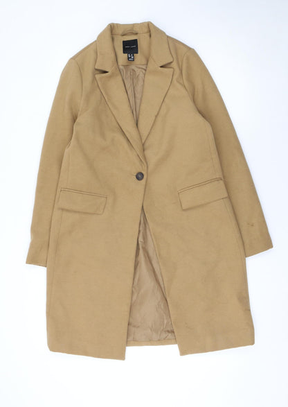 New Look Women Beige Long Overcoat Size 10 Classic Lined